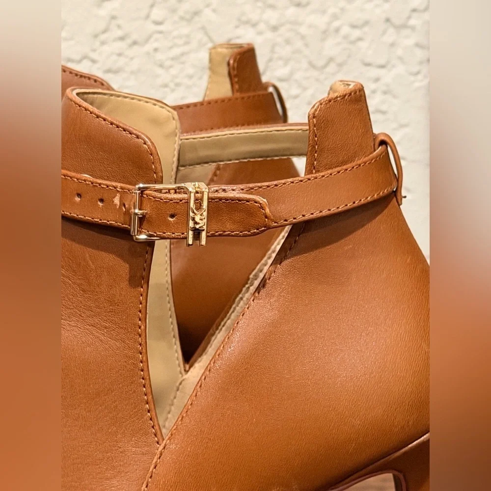 Michael Kors Lawson booties 9 ankle peep toe stiletto boots brown leather